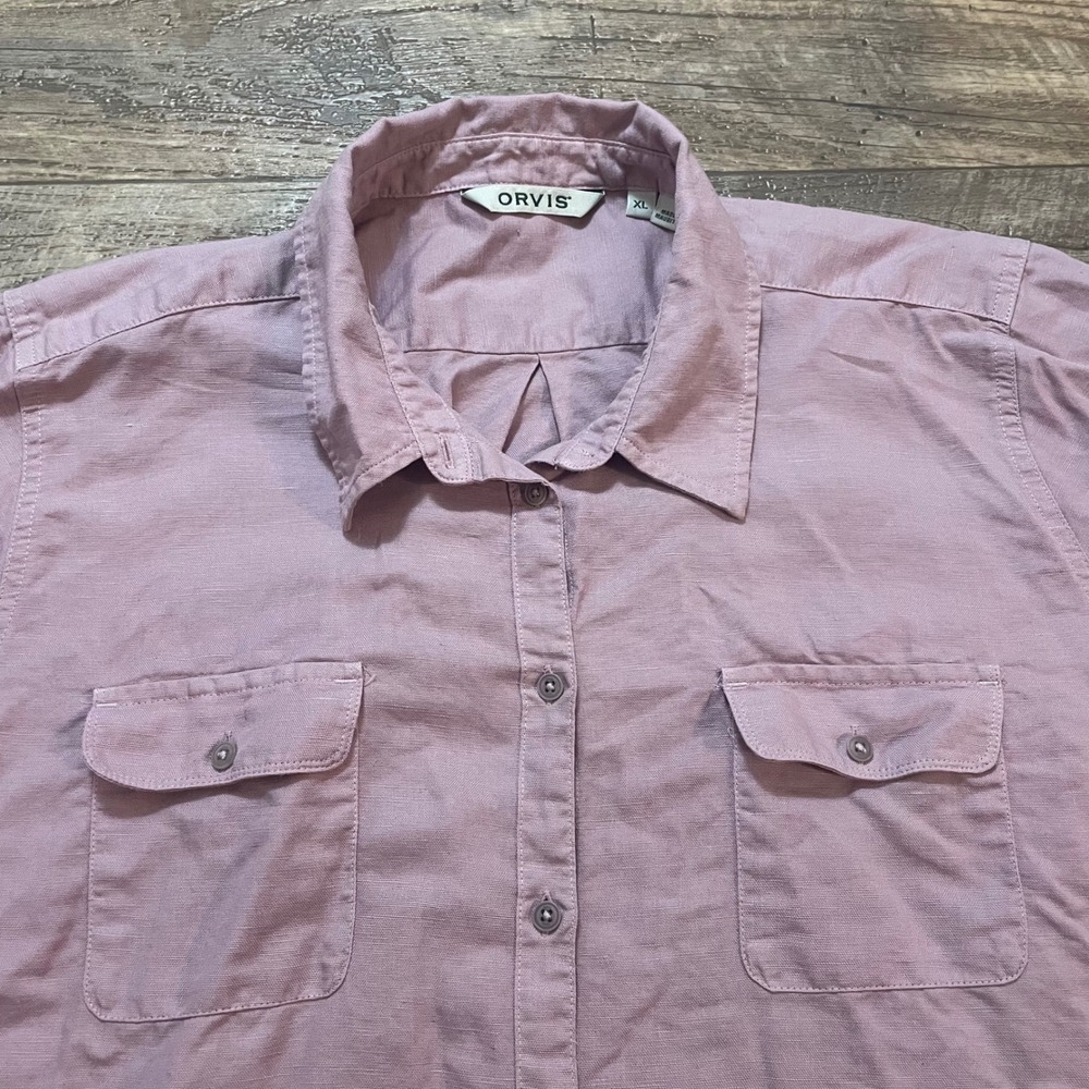 Orvis Womens XL Linen Cotton Blend‎ Button Down Shirt Mauve Long Sleeve 206M S21